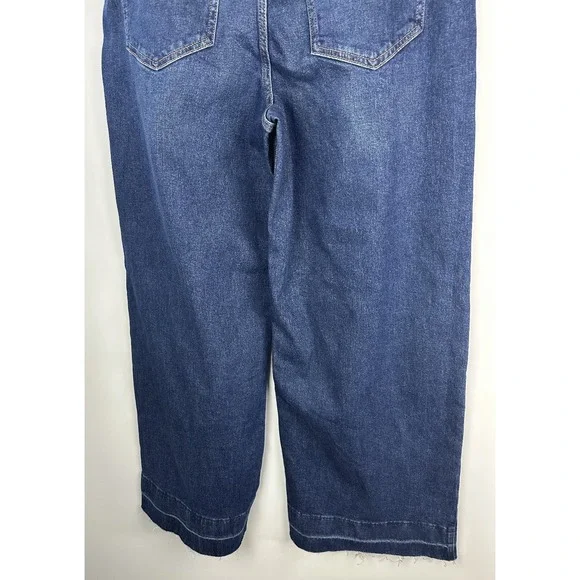 NWT GAP High Rise Stride Belted Wide Leg Jeans Raw Hem Dark Wash Plus Size 34 18 - Picture 10 of 11